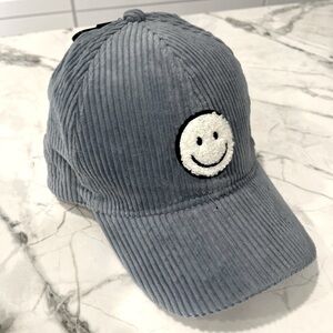 Blue/Grey Corduroy Cap with Smiley Patch By David Young